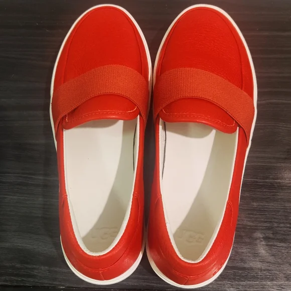 UGG Chayze Platform Sneakers Leather Slip On Round Toe Rubber Sole Red 8.5 Mint - Picture 13 of 15